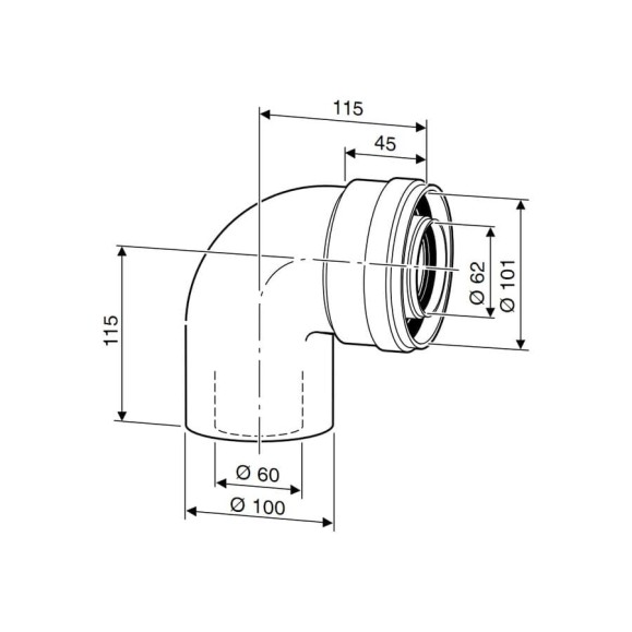 Угловое колено DN60/100 (90 град) Bosch 7736995079 Угловое колено DN60/100 (90 град) Bosch 7736995079