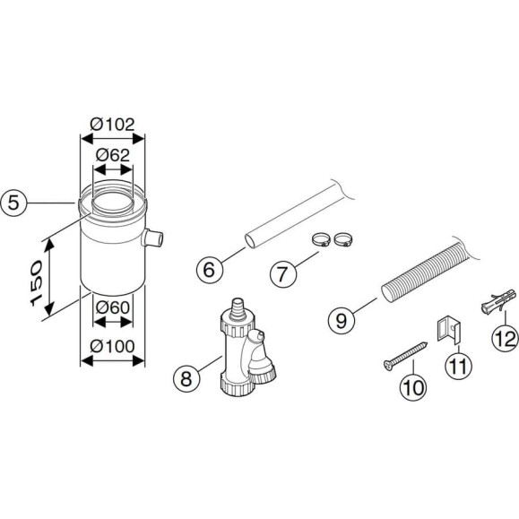 Горизонтальный элемент для отвода конденсата DN60/100 Bosch 7736995087