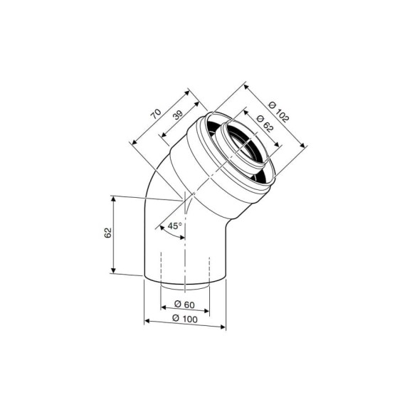 Угловое колено DN60/100 (45 град; 2 шт.) Bosch 7736995071