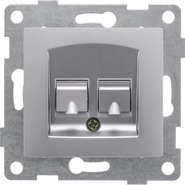 Механизм компьютерной розетки GUSI ELECTRIC Bravo RJ45, двойной, СУ, серебро С10К2-004