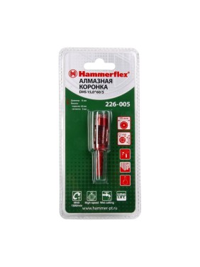 Коронка алмазная трубчатая по керамограниту Flex 226-005 DHS (15х60 мм; высота сегмента 5 мм; A3; 60Р) HAMMER 58968 Коронка алмазная трубчатая по керамограниту Flex 226-005 DHS (15х60 мм; высота сегмента 5 мм; A3; 60Р) HAMMER 58968