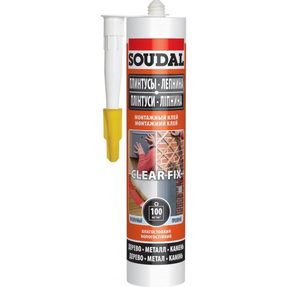 Монтажный клей SOUDAL CLEAR FIX каучуковой, прозрачный 280 мл. 146446