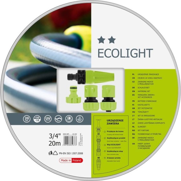 Поливочный набор Cellfast ECOLIGHT шланг 3/4” 20 м + комплект соединителей IDEAL 10-192 Поливочный набор Cellfast ECOLIGHT шланг 3/4” 20 м + комплект соединителей IDEAL 10-192