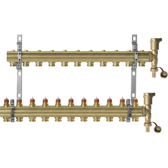 Комплект коллекторов Danfoss FHF-11 set с кронштейнами и воздухоотводчиками 11 контуров 088U0711