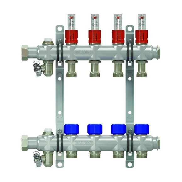 Коллекторная группа ELSEN 1", 4 контура, размер отвода-3/4", нержавеющая сталь EMi03.04 Коллекторная группа ELSEN 1", 4 контура, размер отвода-3/4", нержавеющая сталь EMi03.04