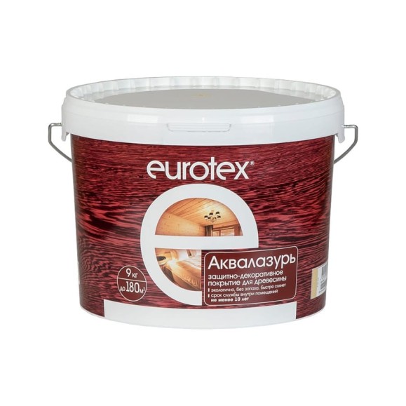 Защитно-декоративное покрытие для древесины Eurotex Аквалазурь ваниль, полуглянцевое, 9 кг 48785 Защитно-декоративное покрытие для древесины Eurotex Аквалазурь ваниль, полуглянцевое, 9 кг 48785