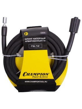 Напорный армированный шланг Champion 5 метров резиновый 180 бар quick connect + резьба M22х1.5 мм С8136