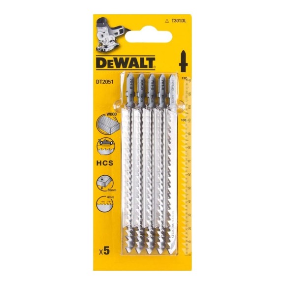Пилка по дереву HCS 132х100х4х85 мм, T301DL, 5 шт. DEWALT DT2051 Пилка по дереву HCS 132х100х4х85 мм, T301DL, 5 шт. DEWALT DT2051