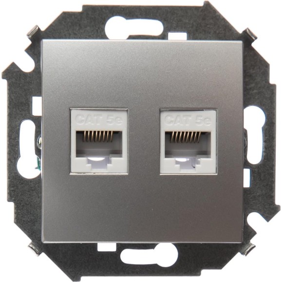 Компьютерная двойная розетка Simon RJ45 кат.5e AMP, алюминий 1591552-033