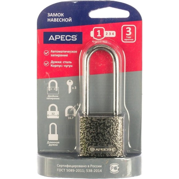 Навесной замок Apecs PD-01-32-L-Blister 15921 Навесной замок Apecs PD-01-32-L-Blister 15921