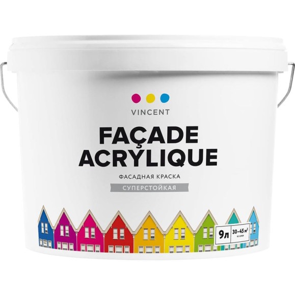 Краска VINCENT FACADE ACRYLIQUE F 2 фасадная, суперстойкая, матовая, база А 9л 091-021