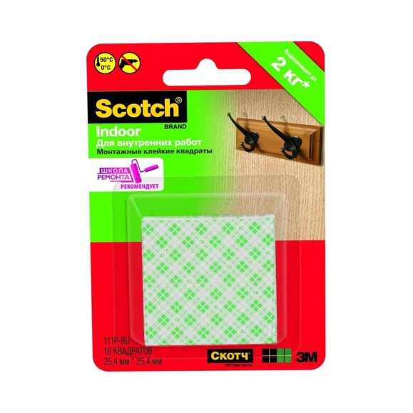 Монтажные двухсторонние квадраты (25х25мм; 16 шт.) 111-RUS Scotch 24Б0003308 Монтажные двухсторонние квадраты (25х25мм; 16 шт.) 111-RUS Scotch 24Б0003308