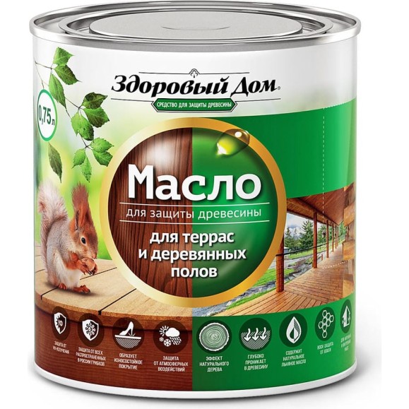 Масло для террас и деревянных полов Здоровый Дом белое 0,75 л Лк-00009549