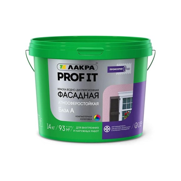 Фасадная краска Лакра PROF IT База А 14 кг Лк-00008180 Фасадная краска Лакра PROF IT База А 14 кг Лк-00008180