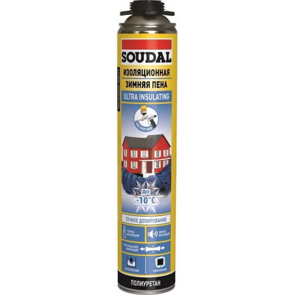 Изоляционная зимняя пена SOUDAL пистолетная 750 мл 134573 Изоляционная зимняя пена SOUDAL пистолетная 750 мл 134573