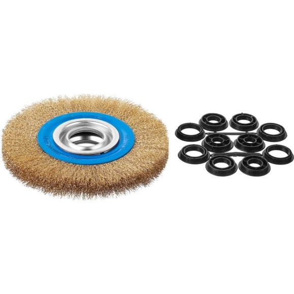 Щетка дисковая ЭКСПЕРТ (150х32 мм; 0.3 мм витая стальная латунированная проволока) для точильно-шлифовального станка Зубр 35186-150 Щетка дисковая ЭКСПЕРТ (150х32 мм; 0.3 мм витая стальная латунированная проволока) для точильно-шлифовального станка Зубр 35186-150