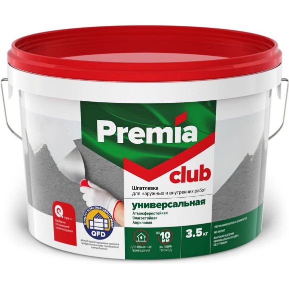Универсальная шпатлевка Premia Club для наружных и внутренних работ, 3.5 кг О03935 Универсальная шпатлевка Premia Club для наружных и внутренних работ, 3.5 кг О03935