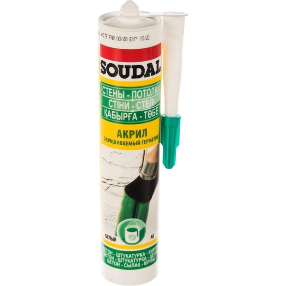 Акриловый окрашиваемый герметик SOUDAL белый 280 мл 105877 Акриловый окрашиваемый герметик SOUDAL белый 280 мл 105877