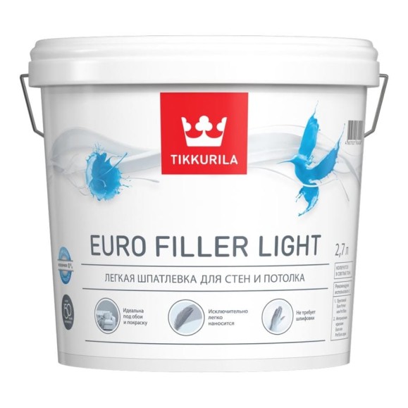 Шпаклевка лёгкая (KTA; 2,7 л) Euro Filler Light TIKKURILA 53829 Шпаклевка лёгкая (KTA; 2,7 л) Euro Filler Light TIKKURILA 53829