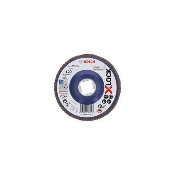 Шлифовальный круг лепестковый X571 X-LOCK (125 мм; G120) Bosch 2608619212 Шлифовальный круг лепестковый X571 X-LOCK (125 мм; G120) Bosch 2608619212