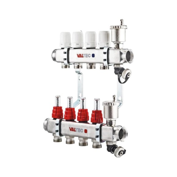 Коллекторная группа Valtec 1x10 выходов евроконус 3/4" нержавеющая сталь со встроенными расходомерами в сборе VTc.586.EMNX.0610