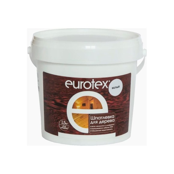 БЕЛАЯ ШПАТЛЕВКА ПО ДЕРЕВУ Eurotex 1,5 КГ 21120