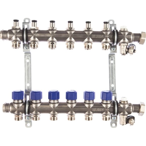 Коллекторная группа ELSEN 1", 6 контуров, размер отвода-3/4", нержавеющая сталь EMi02.06 Коллекторная группа ELSEN 1", 6 контуров, размер отвода-3/4", нержавеющая сталь EMi02.06