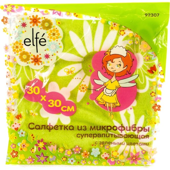 Салфетки из микрофибры Elfe, 300х300 мм, с зел.цветами 92307 Салфетки из микрофибры Elfe, 300х300 мм, с зел.цветами 92307