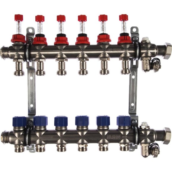 Коллекторная группа ELSEN 1", 6 контуров, размер отвода-3/4", нержавеющая сталь EMi03.06 Коллекторная группа ELSEN 1", 6 контуров, размер отвода-3/4", нержавеющая сталь EMi03.06