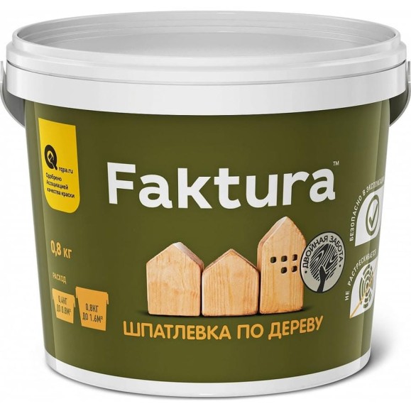 Акриловая шпаклевка по дереву FAKTURA водостойкая, для наружных и внутренних работ, цвет белый 0,8 кг О02557 Акриловая шпаклевка по дереву FAKTURA водостойкая, для наружных и внутренних работ, цвет белый 0,8 кг О02557