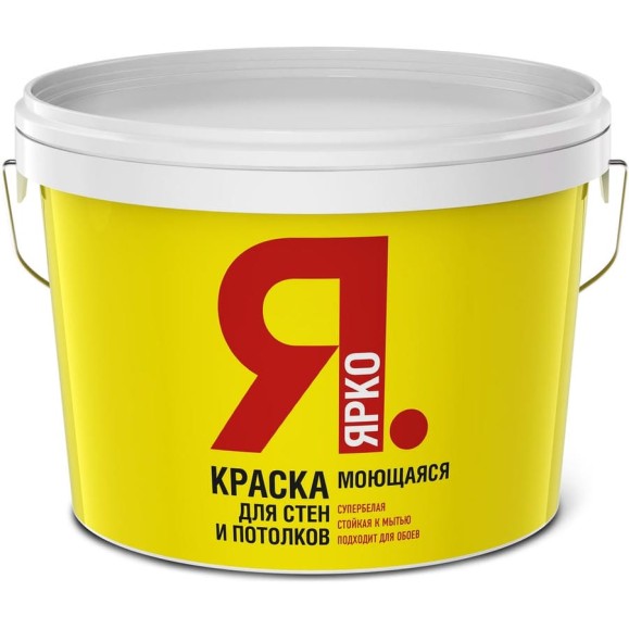 Моющаяся краска для стен и потолков ЯРКО белая, ведро 14 кг О01356.4