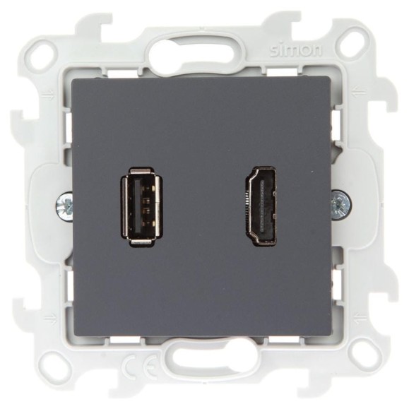 Коннектор Simon HDMI+USB 2.0, графит 2411095-038 Коннектор Simon HDMI+USB 2.0, графит 2411095-038