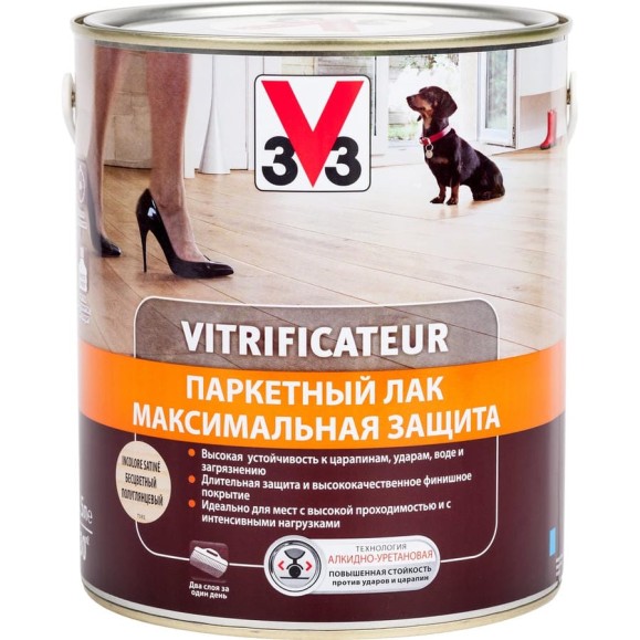 Полиуретановый алкидный паркетный лак V33 максимальная защита полуглянец 107865 Полиуретановый алкидный паркетный лак V33 максимальная защита полуглянец 107865
