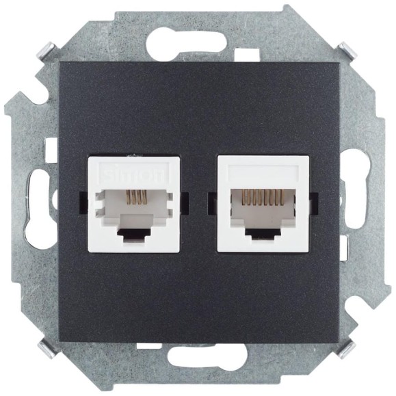 Телефонная + компьютерная розетка Simon RJ11+RJ45 категория 5е, Systimax, графит 1591590-038 Телефонная + компьютерная розетка Simon RJ11+RJ45 категория 5е, Systimax, графит 1591590-038