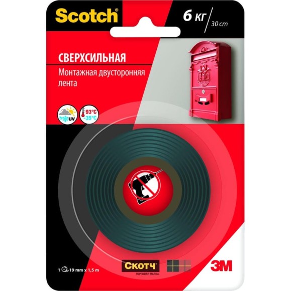 Клейкая монтажная лента Scotch сверхпрочная 19мм х 1,5м 7100094889 Клейкая монтажная лента Scotch сверхпрочная 19мм х 1,5м 7100094889