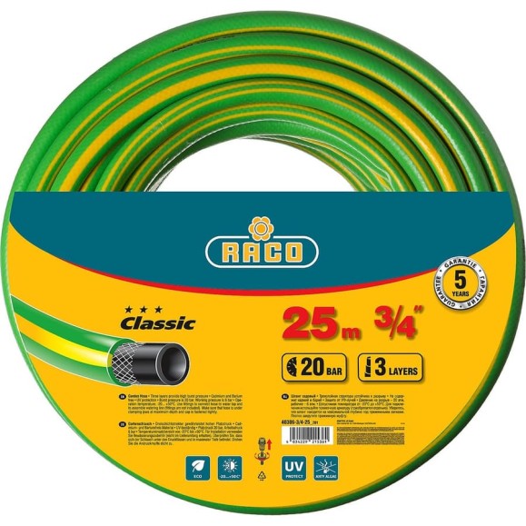 Поливочный армированный 3-х слойный шланг Raco CLASSIC 3/4"x25м 40306-3/4-25_z01 Поливочный армированный 3-х слойный шланг Raco CLASSIC 3/4"x25м 40306-3/4-25_z01