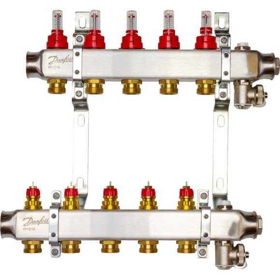 Комплект коллекторов Danfoss SSM-5F с расходомерами и кронштейнами 5 контуров 088U0955