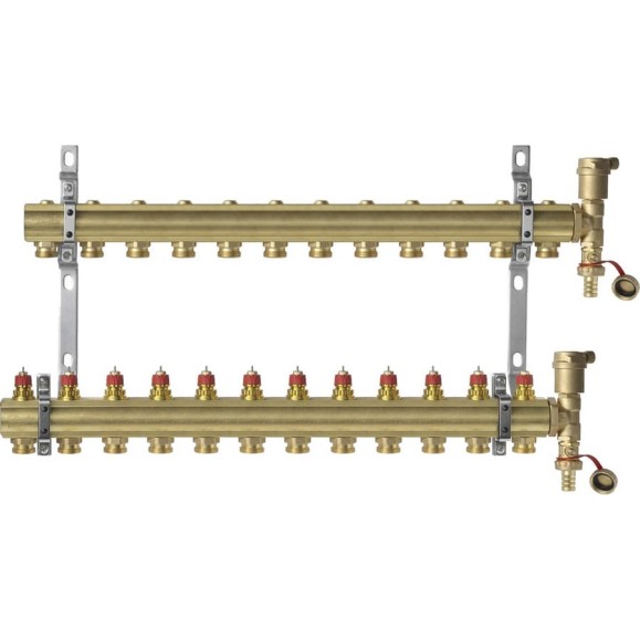 Комплект коллекторов Danfoss FHF-12 set с кронштейнами и воздухоотводчиками 12 контуров 088U0712
