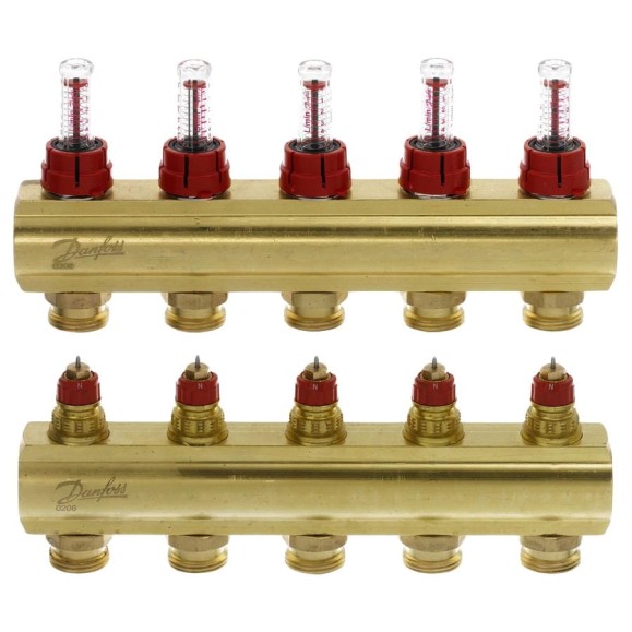 Коллекторы Danfoss FHF-5F с расходомерами для 5 контуров 088U0525