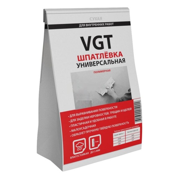 Универсальная полимерная сухая шпаклевка 1 кг для внутренних работ VGT 11601967 Универсальная полимерная сухая шпаклевка 1 кг для внутренних работ VGT 11601967