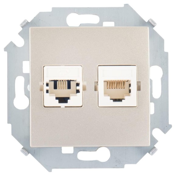 Телефонная + компьютерная розетка Simon RJ11+RJ45 категория 5е, Systimax, шампань 1591590-034 Телефонная + компьютерная розетка Simon RJ11+RJ45 категория 5е, Systimax, шампань 1591590-034