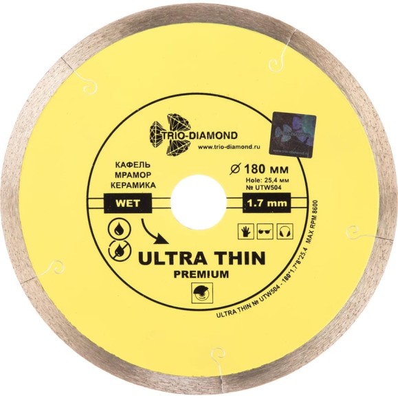Диск алмазный отрезной TRIO-DIAMOND сплошной ультратонкий 180x25.4 Ultra Thin Premium UTW504