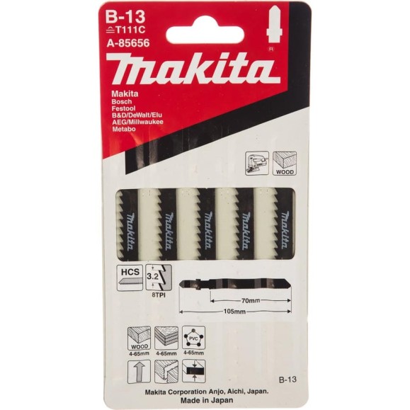 Пилки по дереву 5 шт. (80 мм) для лобзика Makita A-85656 Пилки по дереву 5 шт. (80 мм) для лобзика Makita A-85656