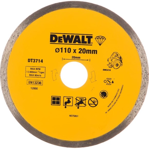 Диск алмазный сплошной (110х20 мм) для плиткореза DWC 410 DEWALT DT 3714 Диск алмазный сплошной (110х20 мм) для плиткореза DWC 410 DEWALT DT 3714