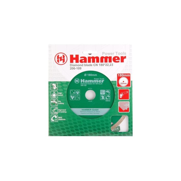 Диск алмазный сплошной по керамике Flex 206-109 (180х22 мм) HAMMER 30693 Диск алмазный сплошной по керамике Flex 206-109 (180х22 мм) HAMMER 30693