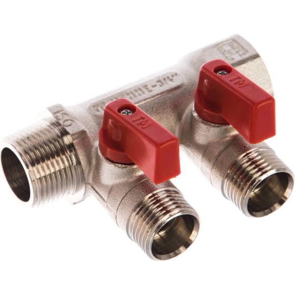 Коллектор Tiemme НВ, 3/4", 2х1/2"х16, Н 36 мм, никелированный, с кранами 1820004 Коллектор Tiemme НВ, 3/4", 2х1/2"х16, Н 36 мм, никелированный, с кранами 1820004