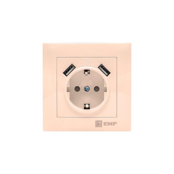 1-местная розетка с 2 USB EKF Валенсия, с заземлением, 16А, кремовая, с защитными шторками 2,1А PROxima EWR16-028-20-2USB 1-местная розетка с 2 USB EKF Валенсия, с заземлением, 16А, кремовая, с защитными шторками 2,1А PROxima EWR16-028-20-2USB
