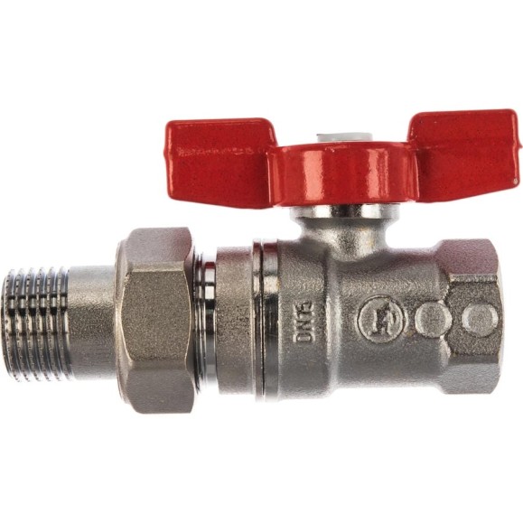 Шаровой кран Giacomini R259D 1/2, 1/2, ВН, ручка-бабочка красная, хром, с разъемным соединением R259X003