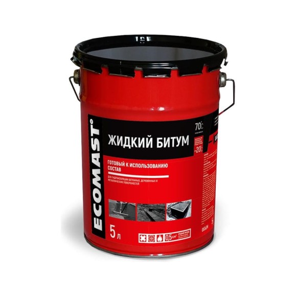 Жидкий битум ECOMAST 5л, металлическая упаковка, 4шт 24617 Жидкий битум ECOMAST 5л, металлическая упаковка, 4шт 24617