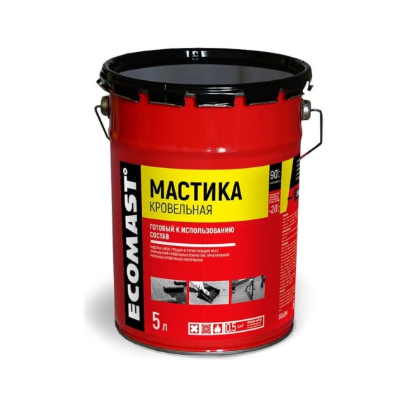 Кровельная мастика ECOMAST 5 л, металлическая упаковка 24599 Кровельная мастика ECOMAST 5 л, металлическая упаковка 24599